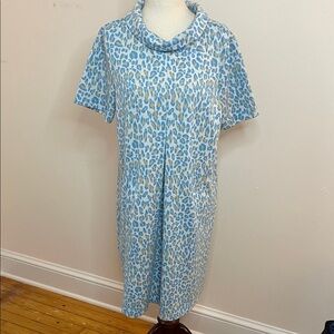 Tyler Böe Blue Leopard Print Shift Dress Size L Short Sleeve